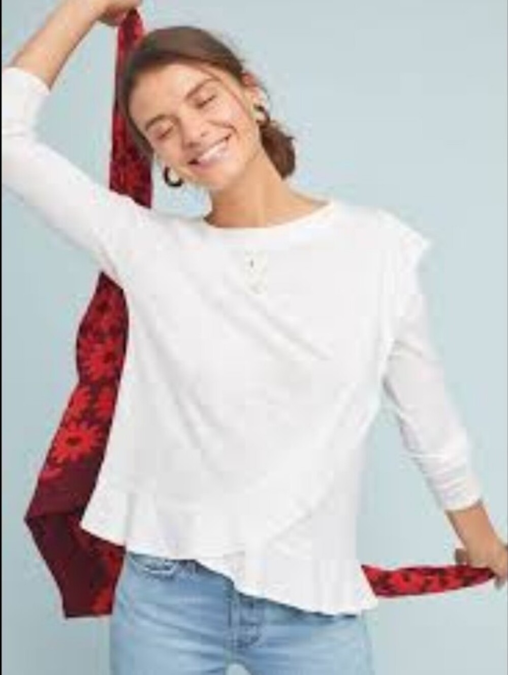 Boho White Ruffle Hem Long-Sleeve Top - Women Oversized